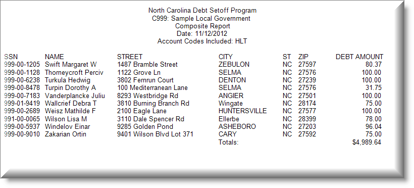 Composite Report Sample - Non $0.00 HLT - Health Department